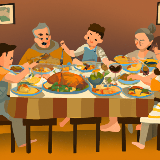 תמונה של משפחה מתאספת סביב שולחן נהנית מארוחה שבישל שף בשר
