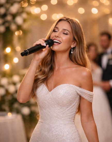 זמרת לחתונה מרגשת שרה בלייב על הבמה באירוע יוקרתי, המלצה של פורטל חפלנט.