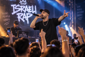 ראפר ישראלי בהופעה חיה מול קהל באירוע